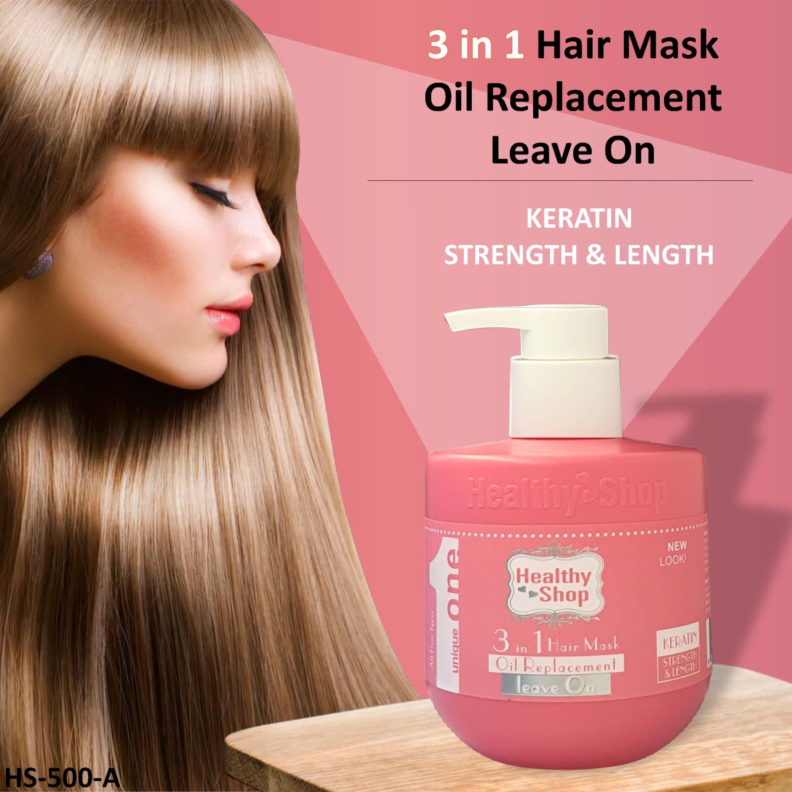 Healthy Shop 3*1 Hair Mask Leave On 500ml - Keratin Pink